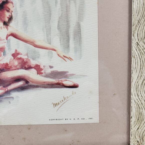 VTG Marchaude Ballet Dancer Ballerina Watercolor White Wood Framed Art Print - Picture 2 of 16